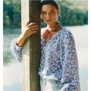 Porridge anthropologie Elisabeth floral peasant blouse Md